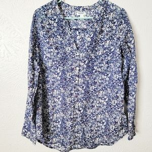 OldNavy Buttondown shirt lons sleeve pockets floral lightweight blue white siz L